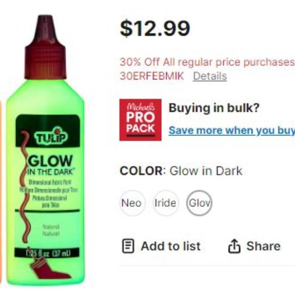 Tulip Dimensional Fabric Paints 1.25 oz Neon Colors & Glow in the Dark - Picture 10 of 11